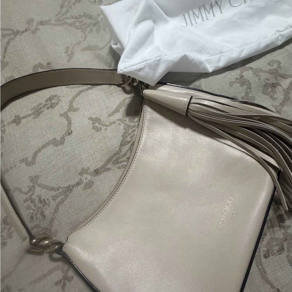 Jimmy Choo Cream Shoulder Bag with Tassel - Picture 1 of 7